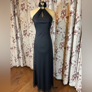 ZUM ZUM black formal dress with necklace halter, back tie, & bust keyhole. Prom?